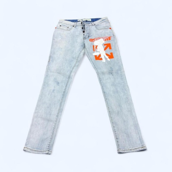 Off White 2013 "Main Label" Graffiti Light Wash Denim Pants - Picture 1 of 8